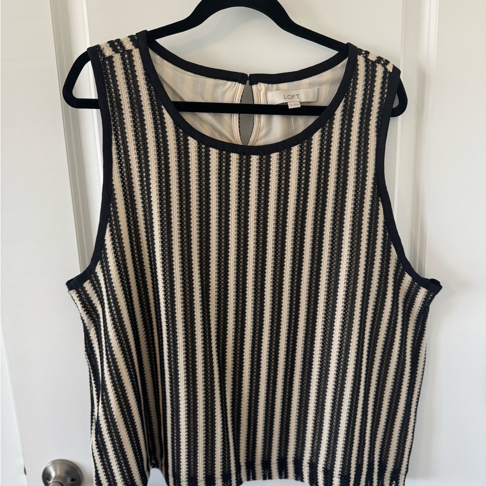 NWT LOFT Black and Cream Striped Tank Top